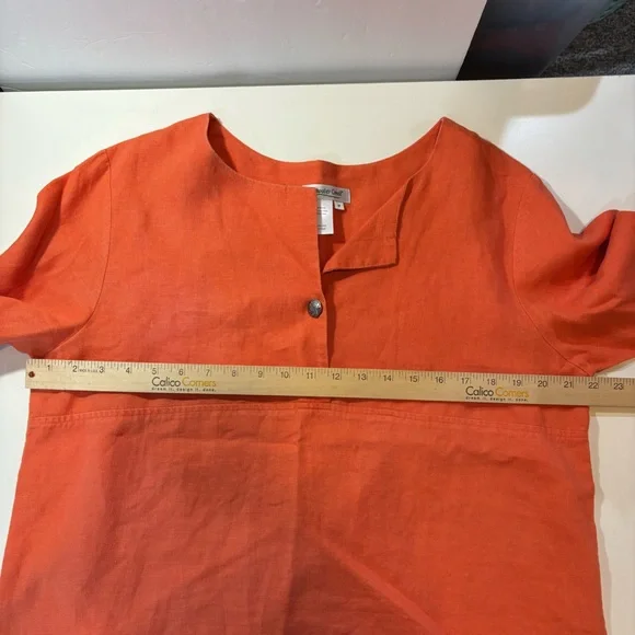 Coldwater Creek Women's Burnt Orange Linen Split-Neck Tunic - Picture 5 of 7